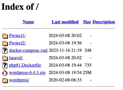 Docker Apache Mysql PHP Directory Indexing